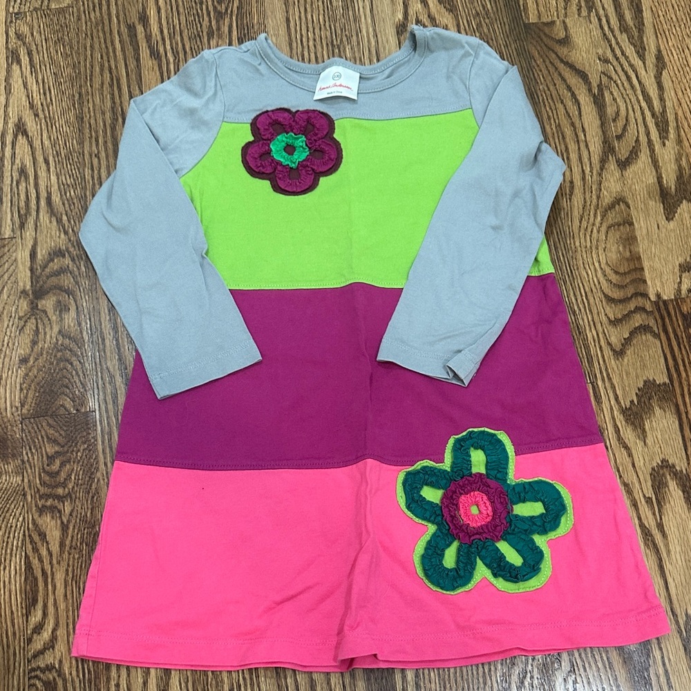 Hanna Andersson Multicolor Striped Dress with Floral Accents